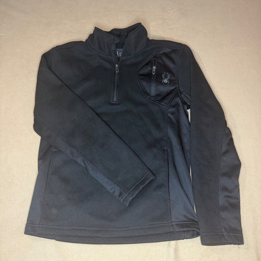 Spyder Mens Black Quarter Zip Pullover Waffle Knit Fleece Jacket SPFD243-001 S